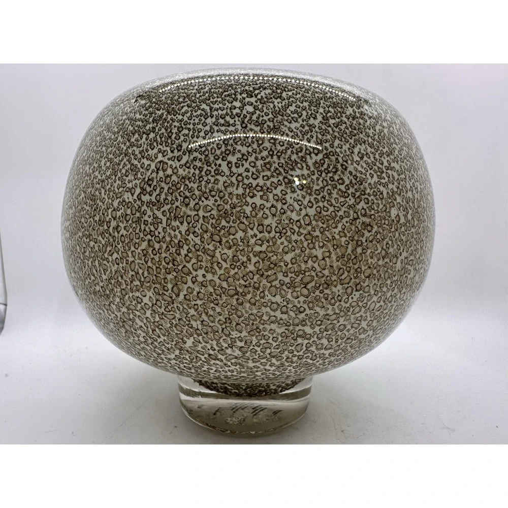 West Elm Art Glass Bubble Vase Brown Speckled Round Globe Decorative Vessel